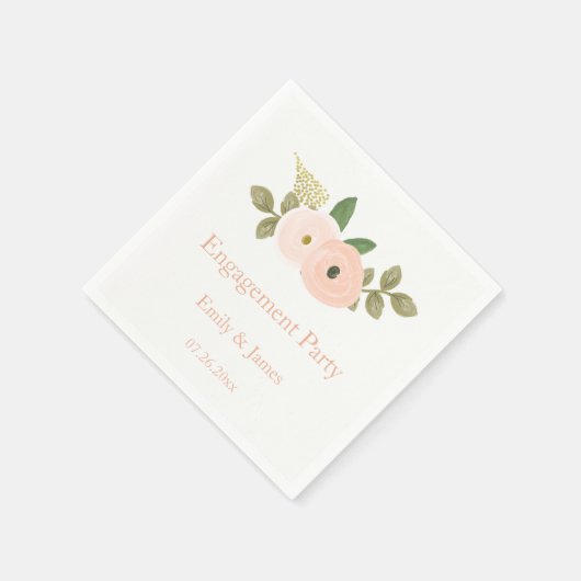 Serviette En Papier Belle Pêche Florale Fiançailles Napkin (Coin)