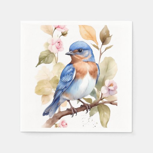 Serviette En Papier Belle peinture à l'aquarelle de Bluebird (Devant)