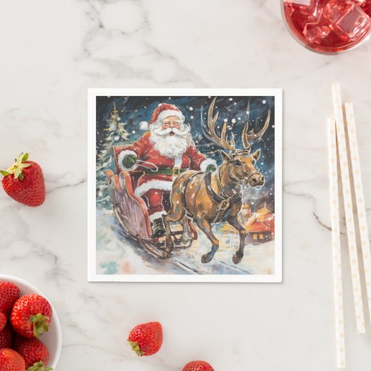Serviette En Papier Belle Père Noël Abstraite et renne dans une ruée (En situation)