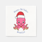 Serviette En Papier Belle pieuvre joyeuse en casquette de Noël (Devant)
