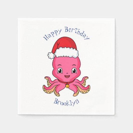 Serviette En Papier Belle pieuvre joyeuse en casquette de Noël (Devant)