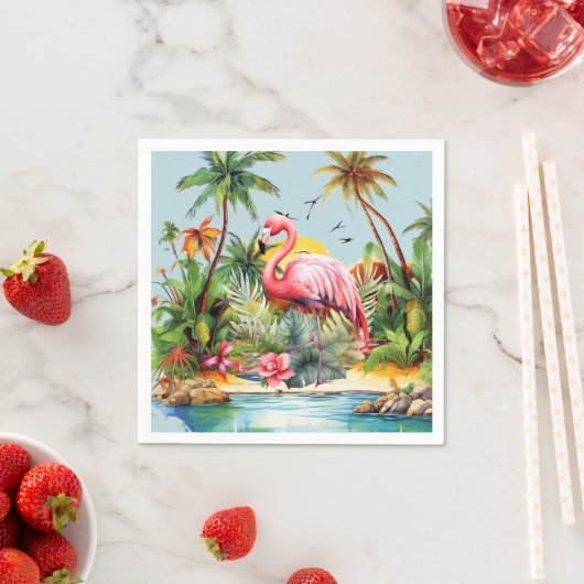 Serviette En Papier Belle plage rose flamingo (En situation)