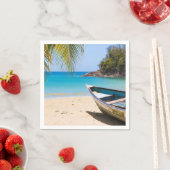 Serviette En Papier Belle plage tropicale avec bateau à rames (En situation)