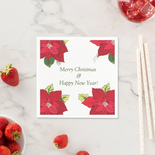 Serviette En Papier Belle Poinsettia Fleurs Personnalisées Noël (En situation)