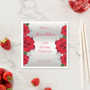 Serviette En Papier Belle Romantique Roses Rouges Anniversaire