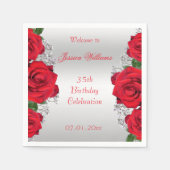 Serviette En Papier Belle Romantique Roses Rouges Anniversaire (Devant)