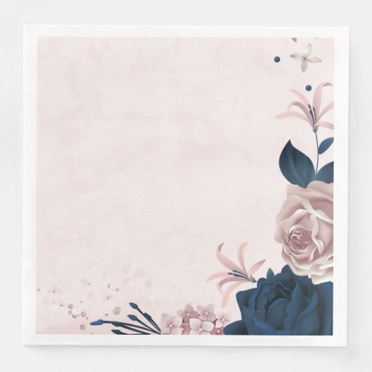 Serviette En Papier Belle rose & fleurs de marine & feuille (Devant)