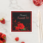 Serviette En Papier Belle rose rouge rose douce 16 serviette (En situation)