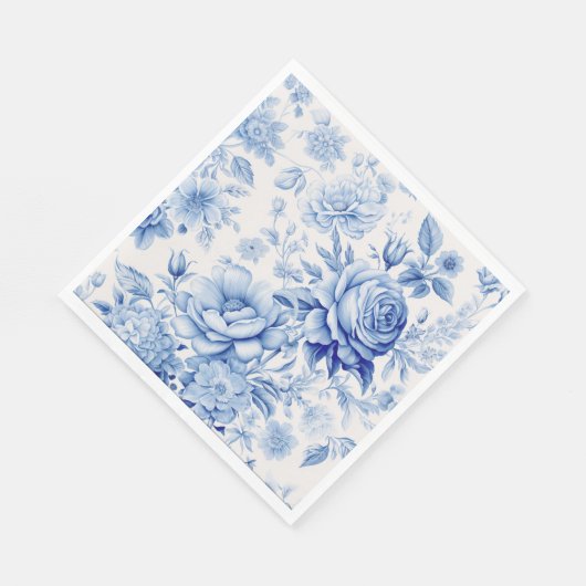 Serviette En Papier Belle Roses et Fleurs sauvages Bleus & Blancs (Coin)