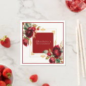 Serviette En Papier Belle Roses Rouges Or Filigree Quinceañera (En situation)