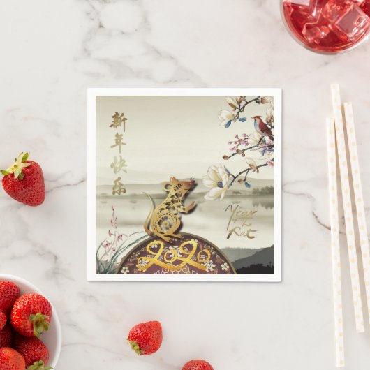 Serviette En Papier Belle scène bucolique Chines Rat Année 2020 PPN (En situation)