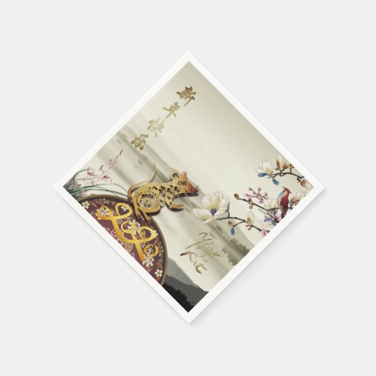 Serviette En Papier Belle scène bucolique Chines Rat Année 2020 PPN (Coin)