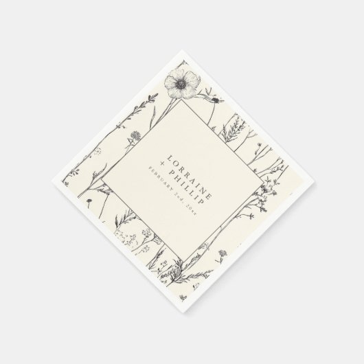 Serviette En Papier Belle serviette mariage aux fleurs sauvages (Coin)
