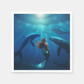 Serviette En Papier Belle Sirène Nager Avec Baleines À Bosse, (Devant)