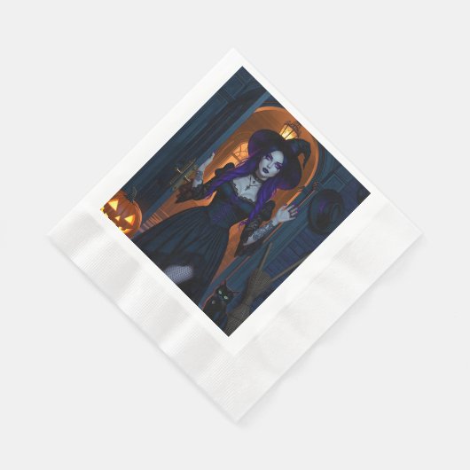 Serviette En Papier Belle sorcière avec Candelabra Halloween (Coin)