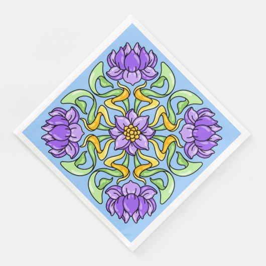 Serviette En Papier Belle tuile Art Nouveau avec fleurs violettes (Coin)