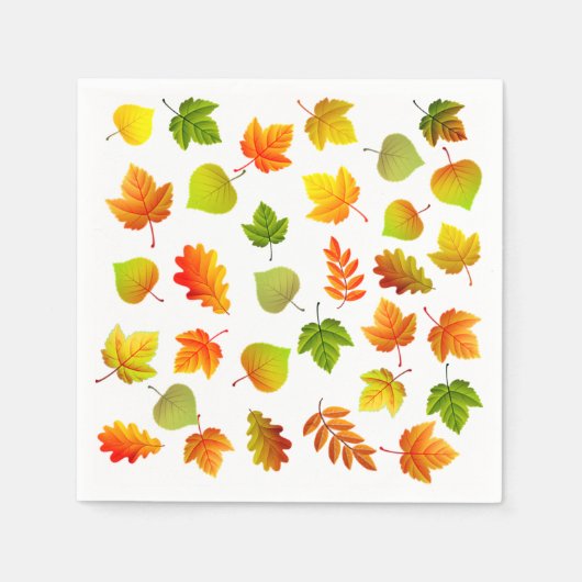 Serviette En Papier Belles feuilles d'automne sur fond blanc (Devant)
