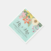 Serviette En Papier Belles fleurs Aquarelle Mariage floral / Aqua (Coin)