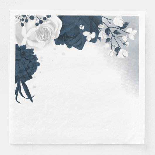 Serviette En Papier Belles fleurs blanches et marines (Devant)