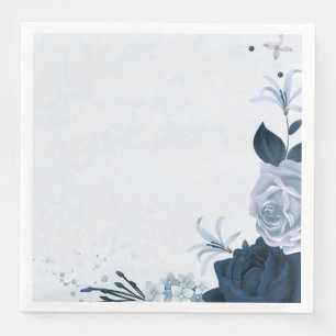 Serviette En Papier Belles fleurs bleu marine poussiéreux et feuilles