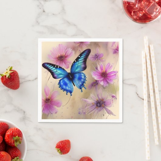 Serviette En Papier Belles fleurs et papillon (En situation)