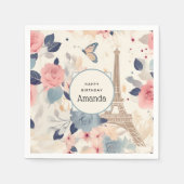 Serviette En Papier Belles Fleurs et Tour Eiffel Paris Anniversaire (Devant)
