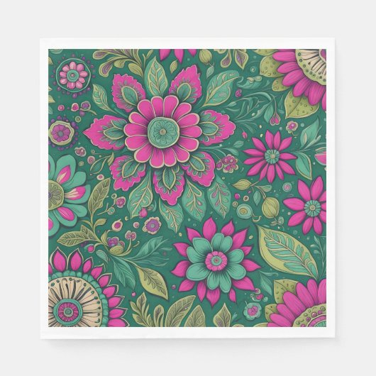 Serviette En Papier Belles fleurs Mandala Fleurs vert rose (Devant)