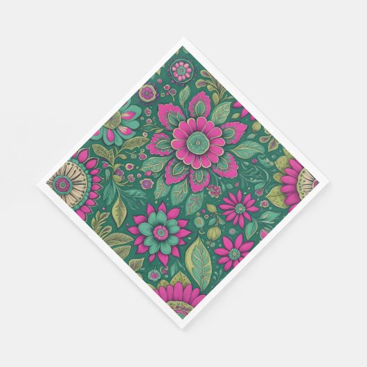 Serviette En Papier Belles fleurs Mandala Fleurs vert rose (Coin)