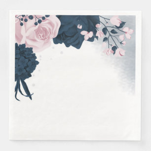 Serviette En Papier Belles fleurs roses et bleues marine