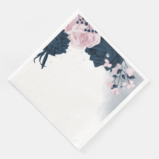 Serviette En Papier Belles fleurs roses et marines (Coin)