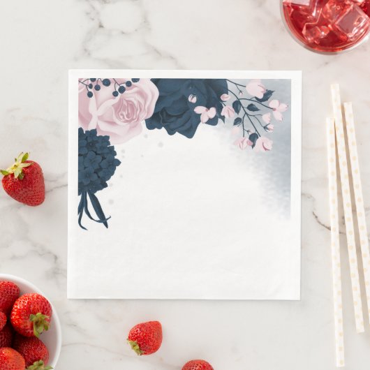 Serviette En Papier Belles fleurs roses et marines (En situation)