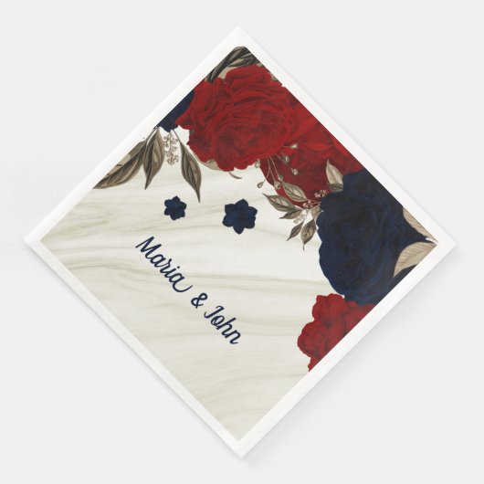 Serviette En Papier Belles fleurs rouges et marines botaniques (Coin)