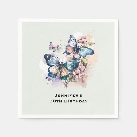 Serviette En Papier Belles papillons et fleurs Anniversaire (Devant)
