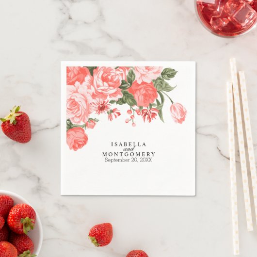 Serviette En Papier Belles serviettes de fleurs de corail (En situation)