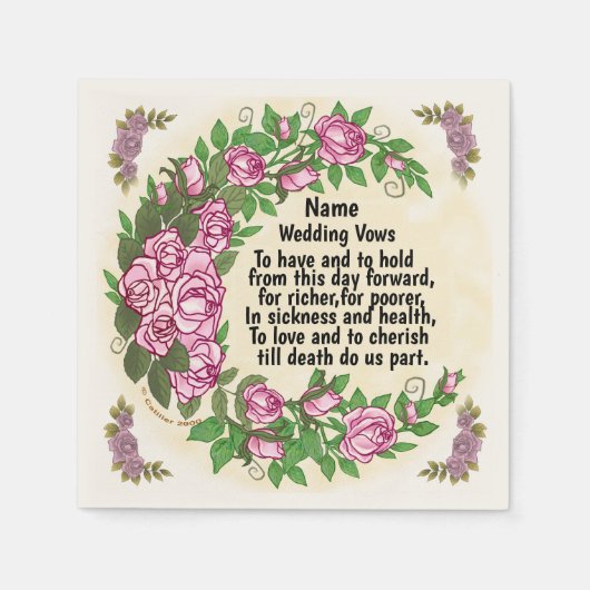 Serviette En Papier Belles serviettes Mariage Roses Vows (Devant)