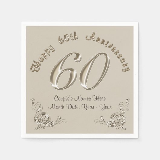 Serviette En Papier Belles serviettes personnalisées du 60e anniversai (Devant)