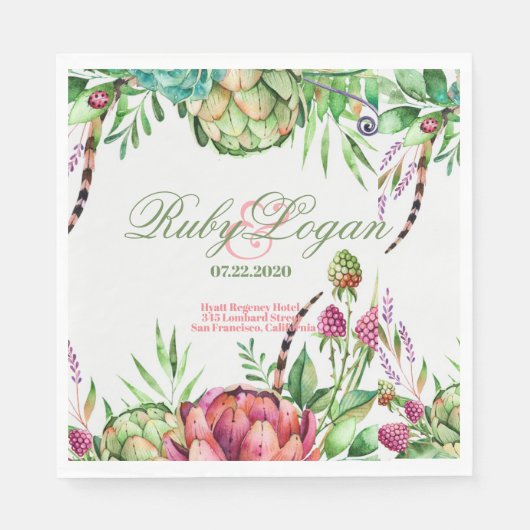 Serviette En Papier Belles succulentes Mariage Papier serviettes (Devant)