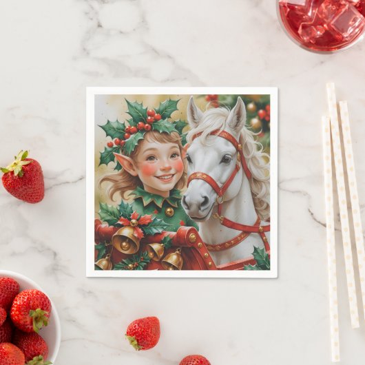 Serviette En Papier Bells Holly et Horse Christmas Elf (En situation)