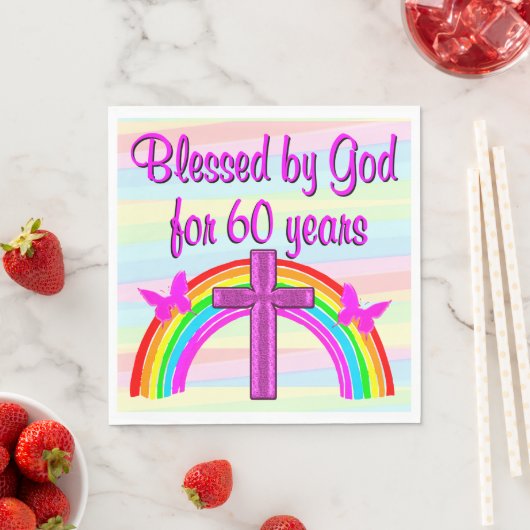 SERVIETTE EN PAPIER BÉNÉFICIER PAR DIEU 60E ANNIVERSAIRE NAPKINS (En situation)