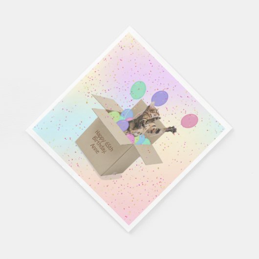 Serviette En Papier Bengale chat en boîte avec ballons d'anniversaire (Coin)