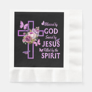 Serviette En Papier Béni par Dieu sauvé par Jésus Croix Florale pourpr