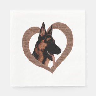Serviette En Papier Berger allemand avec le coeur en forme de mot art