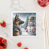 Serviette En Papier Berger Allemand Avec Snowman De Vacances (En situation)