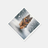 Serviette En Papier Berger Allemand Courant Dans La Neige (Coin)