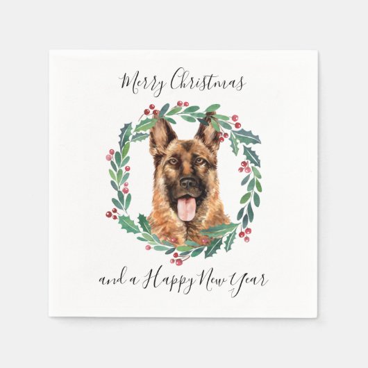 Serviette En Papier Berger allemand élégant chien Joyeux Noël (Devant)