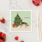 Serviette En Papier Berger Allemand Noir Et Tan Et Arbre De Noël (En situation)
