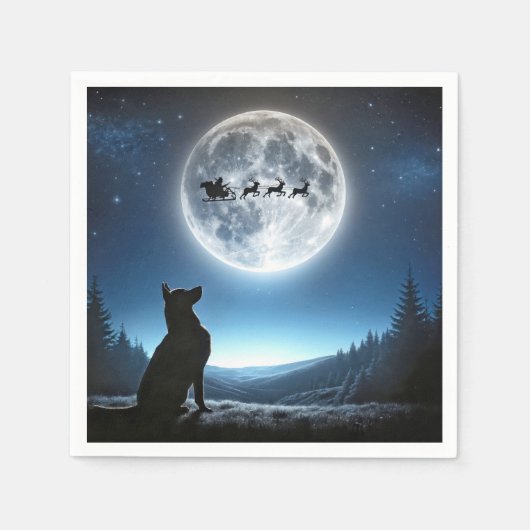 Serviette En Papier Berger allemand observant le Père Noël et le renne (Devant)