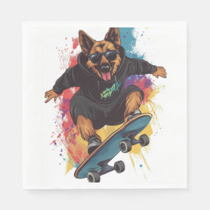 Serviette En Papier Berger Skateur � Chien de Skateboard Cool