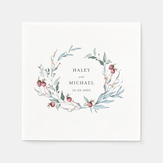 Serviette En Papier Berries d'hiver Mariage de gerbes botaniques rusti (Devant)