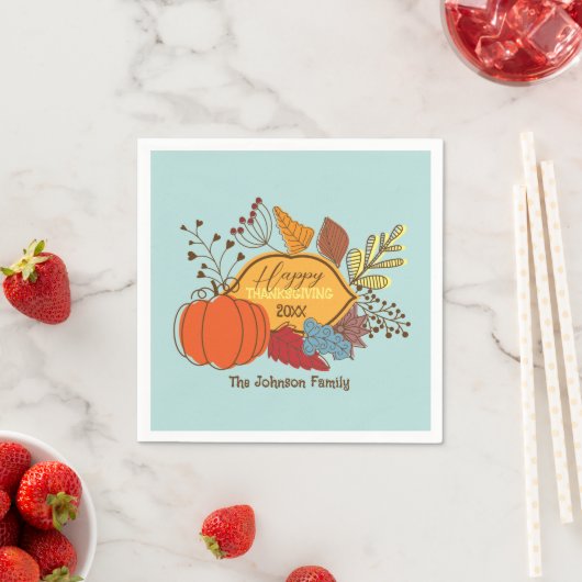Serviette En Papier Berries Feuilles à thème Automne Citrouille Thanks (En situation)